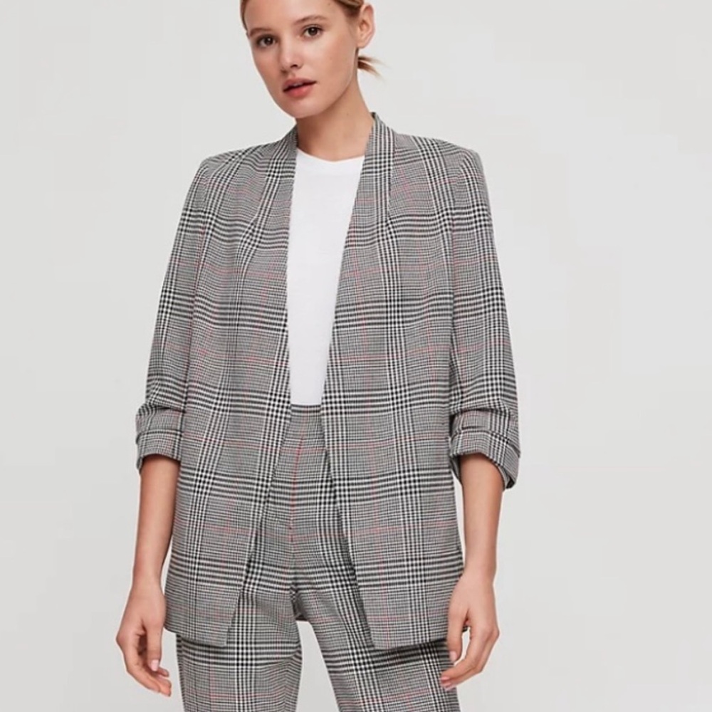 Babaton Power Hip Blazer Size 2 Grey Plaid